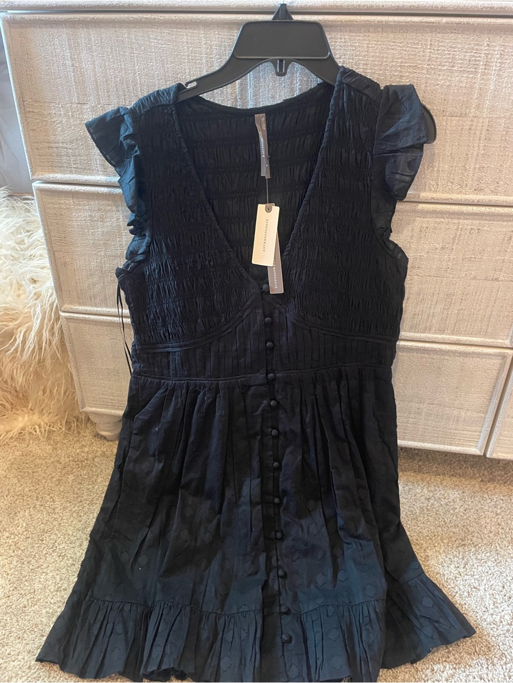 Yumi Kim Black Slip Dress with Floral Trim